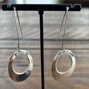 Vintage Sterling Silver Larger Rare Open Oval Cut Hook Dangle Drop Earrings